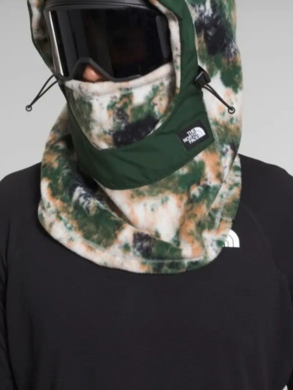 NWT  North Face Fleece Hood Gaiter Neck Warmer Green Camo Print Unisex L/XL